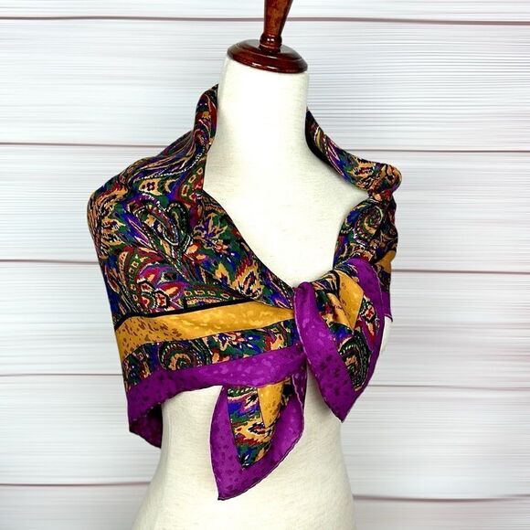 GIVENCHY for The Leadings Hotels of World Silk Scarf Purple Gold Hand Rolled - Picture 7 of 10